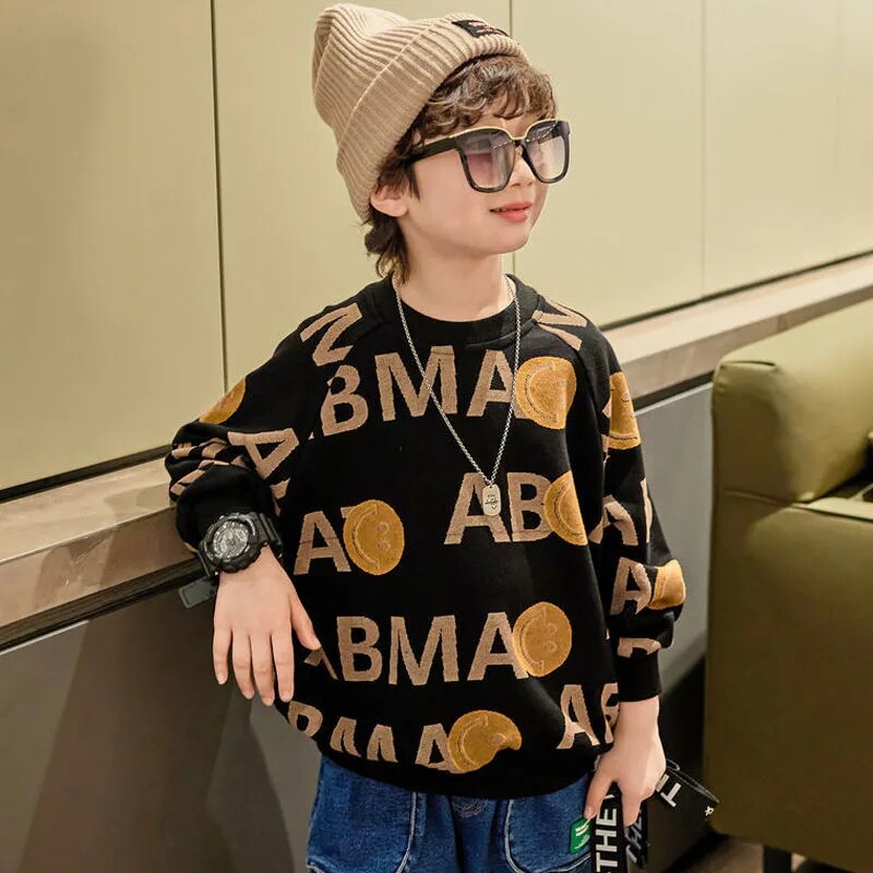 Boys Sweater 2021 Autumn Children's Spring Boys Spring and Autumn Men's Cotton Tide Loose Long Sleeve Letter Print Autumn Clothes