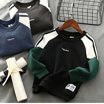 Boy necropolis 2021 autumn children Spring Festival boy Spring and autumn plus suede thickened collage Tide Sign Foreign Air Stripe Black