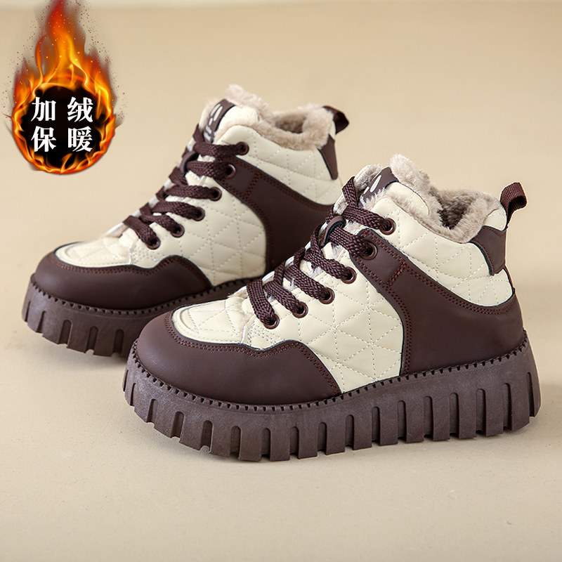 Girls' Snow Boots Winter 2025 New Model 10-Year-Old Girls' Large Cotton Shoes with Extra Fleece and Thickened 12 Snow Cotton Martin Boots