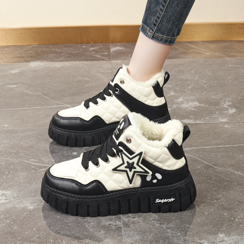 Girls' Snow Boots Winter 2025 New Model 10-Year-Old Girls' Large Cotton Shoes with Extra Fleece and Thickened 12 Snow Cotton Martin Boots