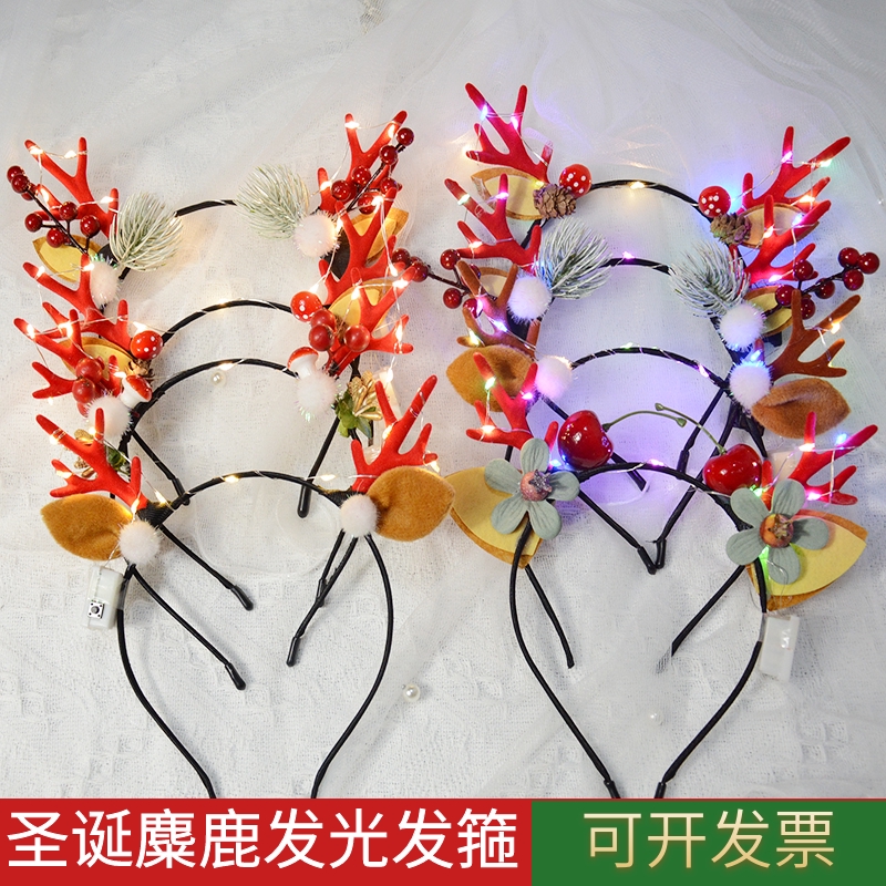 Christmas Shining Deer Horn Hair Hoop Fairy Gas Elk Hairpin Hair Clip Pixie Hair Hoop Event Party Decorated With Children's Headwear Card