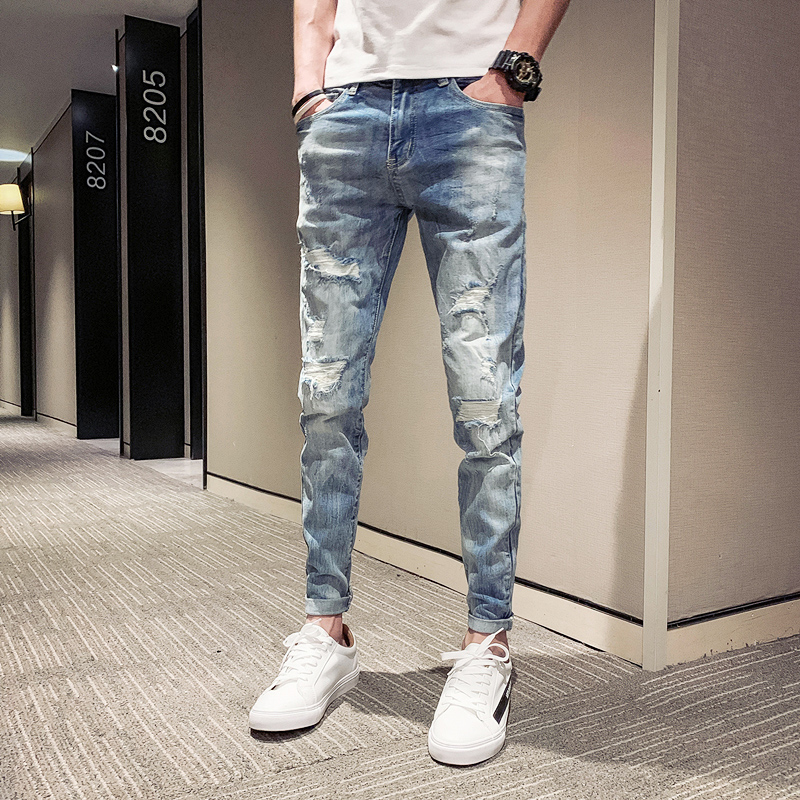 Breaky jeans men tide summer thin fix pipe pants Han edition trend hundred pairs of men's leisure long pants