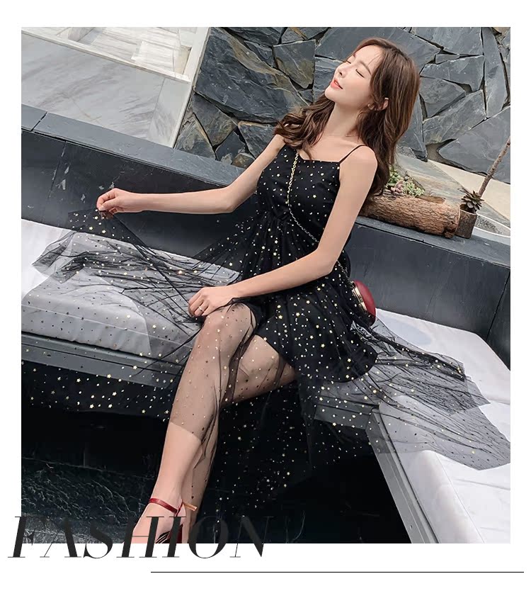 VK旗艦店 韓系網紗復古亮片星星吊帶無袖洋裝