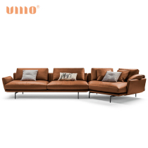 ULLO Nordic leather sofa Italian minimalist modern small apartment Light luxury living room Curved first layer cowhide sofa