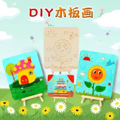 Children's DIY handmade materials Hand-painted graffiti painting white billet wood painting Kindergarten baby creative art