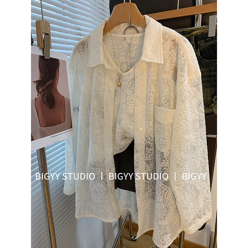 【70% off Big Sale】Elegant Lace Crochet Spring and Summer Thin Shirt for Women, Loose Casual Long-Sleeved Sun Protection Shirt