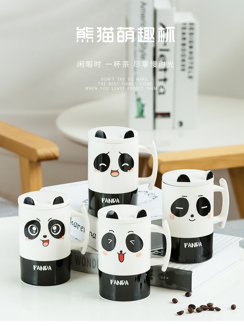 Nan sheng ceramic glass mugs creative cartoon panda cup pure and fresh and lovely move household with cover