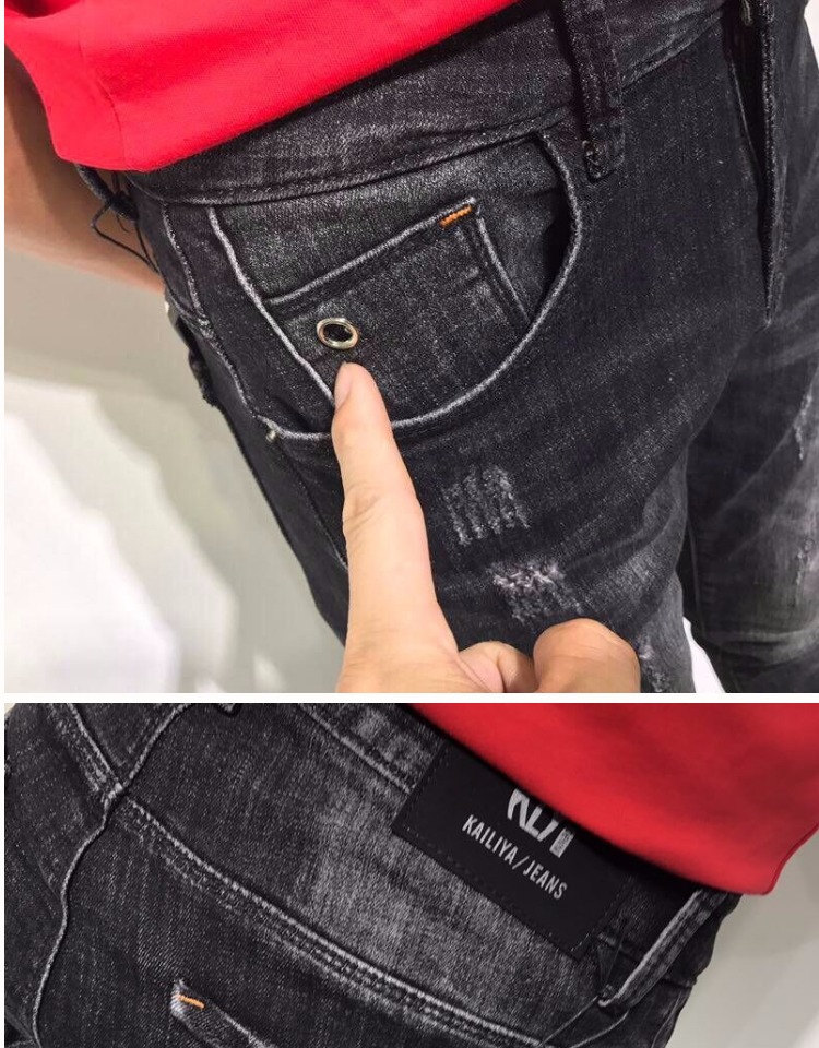 Mùa thu và mùa đông nhanh tay màu đỏ đám đông quần jean nam mỏng Phiên bản Hàn Quốc của đôi chân bó sát xã hội đen quần dài nam