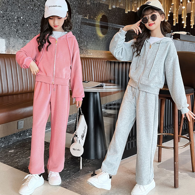 Girls spring clothing net red suit 2022 new big children's casual thick cotton straight wide leg fashionable western style two-piece set