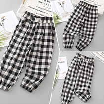 Girl Pants Spring Summer Thin Section 2022 New Children Plaid Sports Casual Pants CUHK Child Baby Summer Anti-mosquito Pants