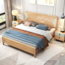 Modern minimalist solid wood bed main bedroom 1 5m1 8 m Double beds Small family type storage bed Nordic furniture suit