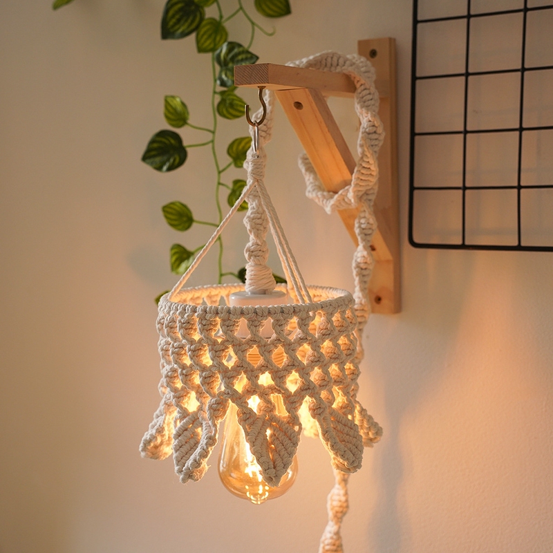 Nordic Style Hand-Woven Chandelier Decorative Lamp Bedroom Bedside Lamp Ethnic Bohemian Creative Cotton Rope Lampshade