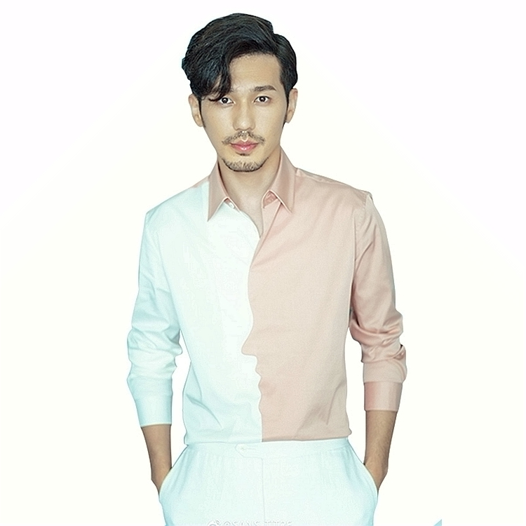 Ngôi sao Bai Yu với cùng một mẫu thiết kế áo ý nghĩa mùa thu đông mới cặp đôi khâu màu hồng hoang dại xu hướng áo gió - Áo áo sơ mi ngắn tay nam