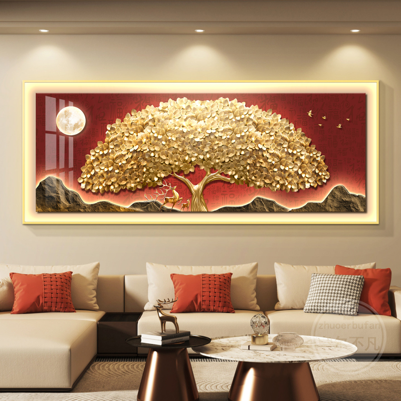 Money Tree Led Lighted Luxury Living Room Decorative Painting Sofa Background Wall Hanging Painting Mural Simple Modern High-End Feel Money Tree Led Lighted Luxury Living Room Decorative Painting Sofa Background Wall Hanging Painting Mural Simple Modern High-End Feel
