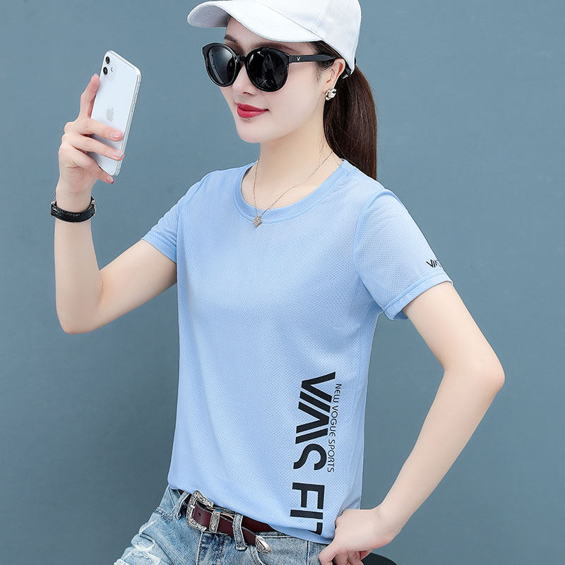 Large size quick-drying sports short-sleeved women's middle-aged mother's loose, small, slimming and belly-covering 2022 new tops - Taobao
