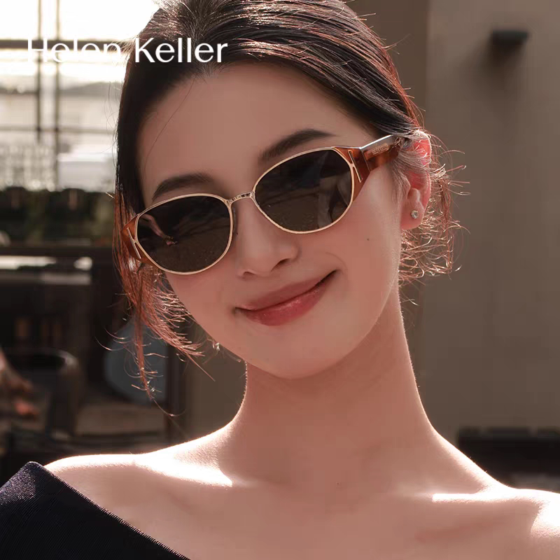 Helen Keller Potato Mirror New Cat-Eye Round Frame Trendy Sunscreen Sunglasses Versatile Playful Sunglasses for Women H909