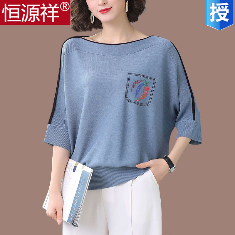 Mulberry silk plus fertilizer to increase the knitted sweatshirt female short sleeve T-shirt Summer thin section Fat woman loose to cover the bottom of the ice