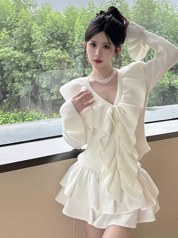Fufu White Sweater for Women, Autumn and Winter, Japanese Style, Soft and Gentle, Retro Knit Top, Popular Style for Petite Figures Fufu White Sweater for Women, Autumn and Winter, Japanese Style, Soft and Gentle, Retro Knit Top, Popular Style for Petite Figures