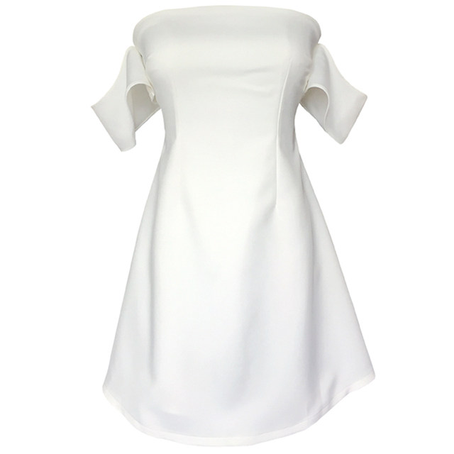 Thai trendy brand 2023 spring and summer new white one-line collar mini dress raglan strapless A-line dress
