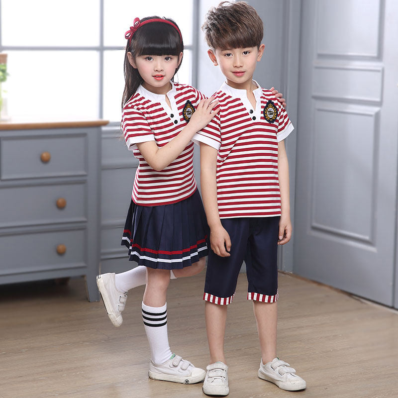 Elementary school uniform suit children's June 1 new kindergarten clothing summer short-sleeved children's cotton college stripes