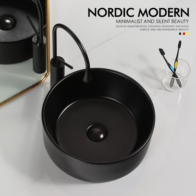 Nordic fashion Black round washbasin Powder room washbasin Balcony washbasin washbasin diameter 40cm