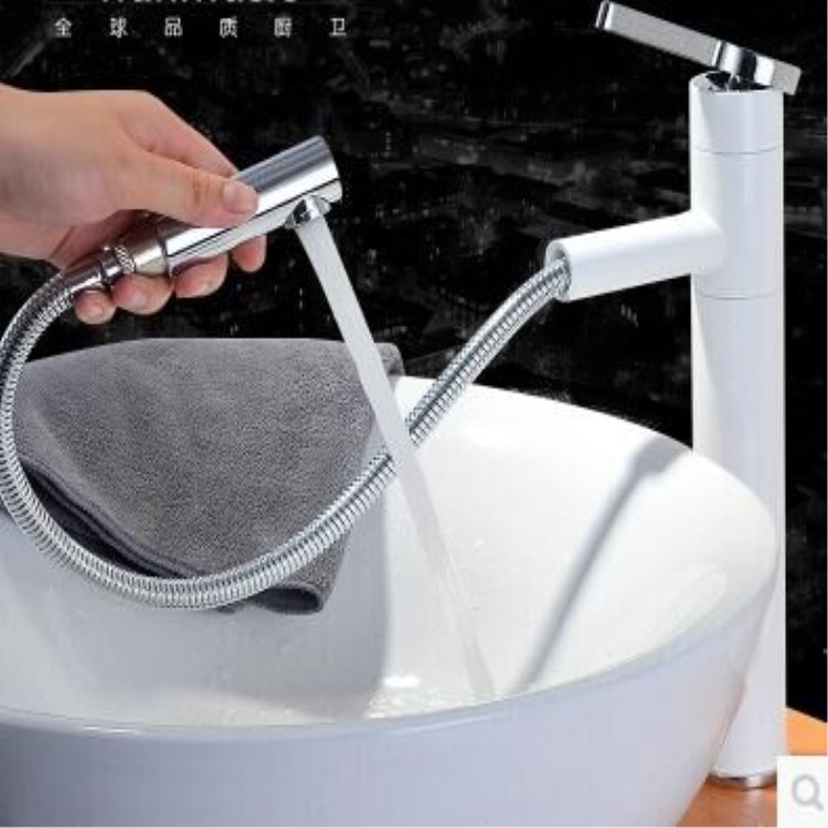 Nordic ceramic under-counter basin semi-embedded basin on-counter basin with hot and cold pull-out rotary faucet