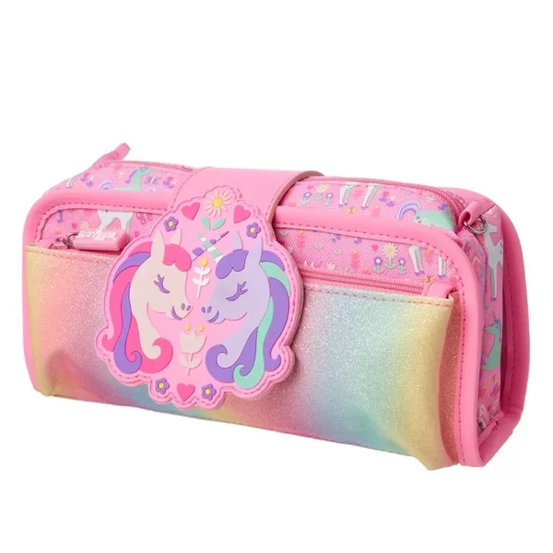 Fuchsia universal pencil case for students, double-layer gift box with zipper, unicorn