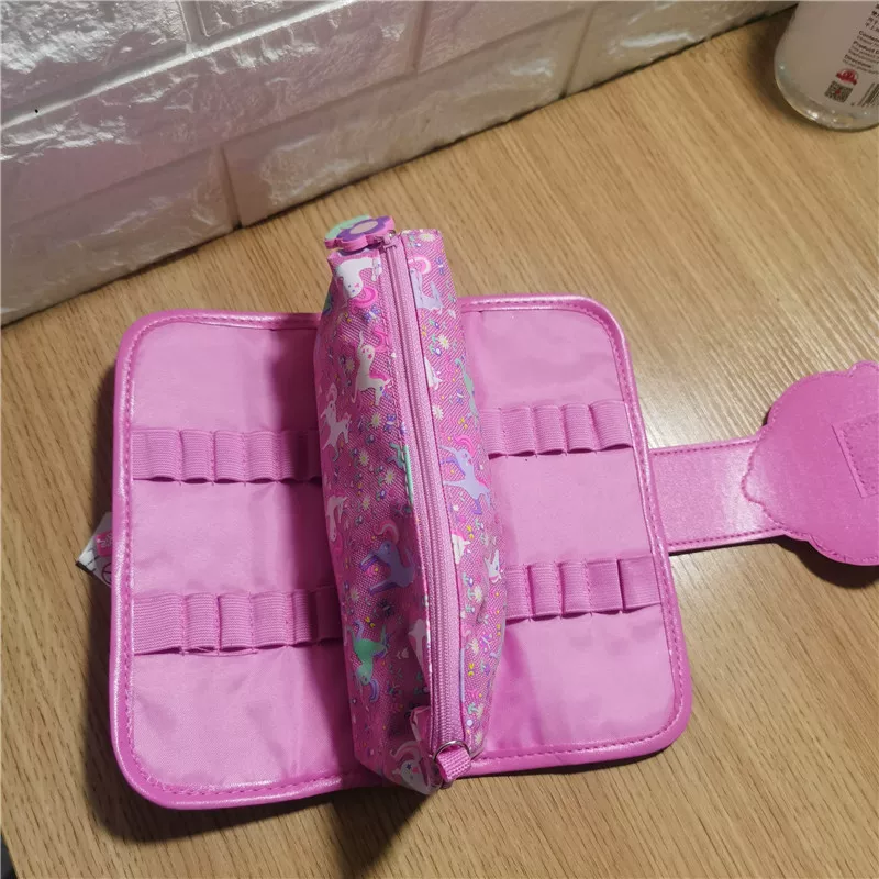 Fuchsia universal pencil case for students, double-layer gift box with zipper, unicorn