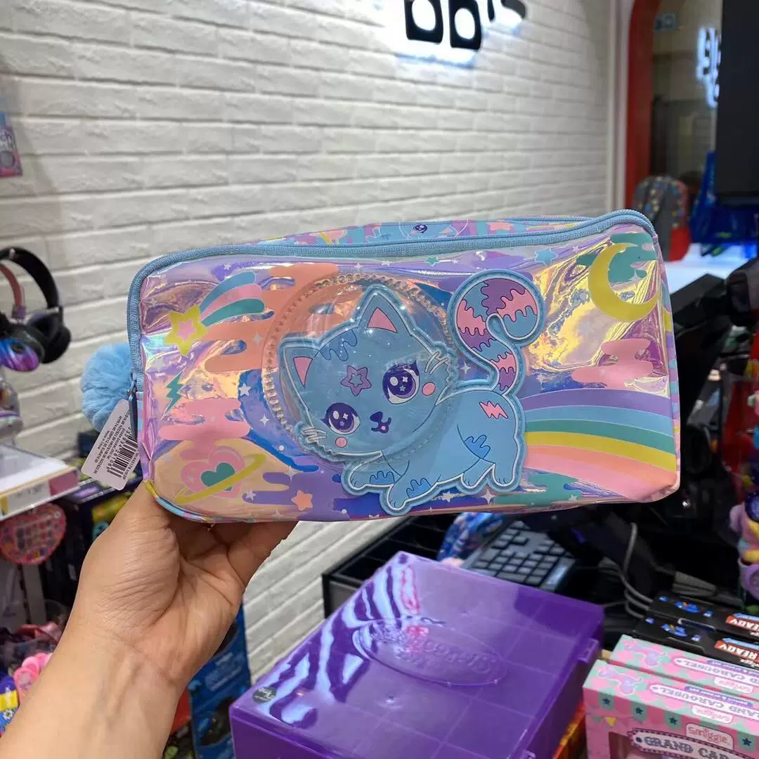Fuchsia universal pencil case for students, double-layer gift box with zipper, unicorn