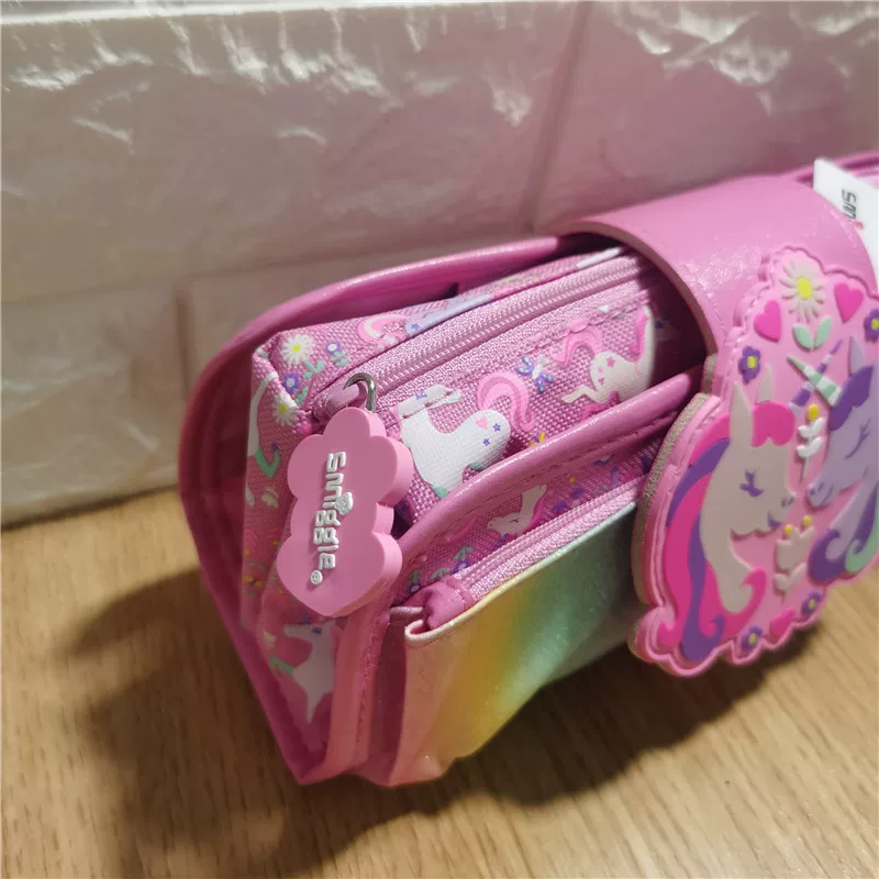 Fuchsia universal pencil case for students, double-layer gift box with zipper, unicorn