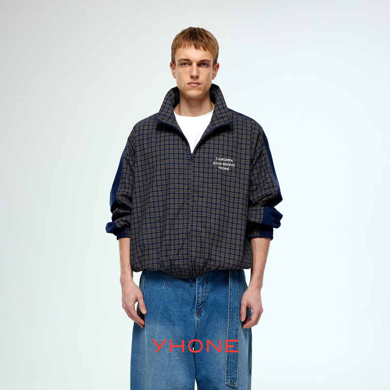 Yhone "Spring in Melbourne" 25Ss Spring/Summer Plaid Jacket with Distressed Print, Casual Patchwork, Unisex