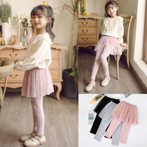 Girls culottes fake two-piece leggings childrens spring and autumn trousers baby culottes plus velvet outer wear trousers girls gauze skirt