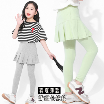 Girls leggings spring and summer 2022 new childrens outer wear thin hakama fake two-piece cotton sports skirt pants