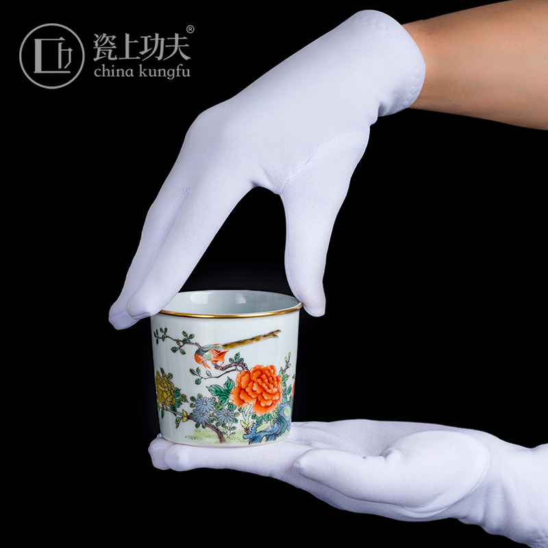 Porcelain hand made peony flowers and birds on the kung fu master cup of jingdezhen ceramic cups kung fu tea set single cup sample tea cup