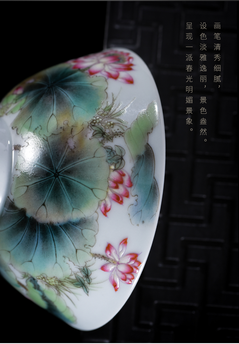 Jingdezhen porcelain on kung fu high - end colored enamel lotus lotus colored enamel pure manual hand - made master cup single CPU