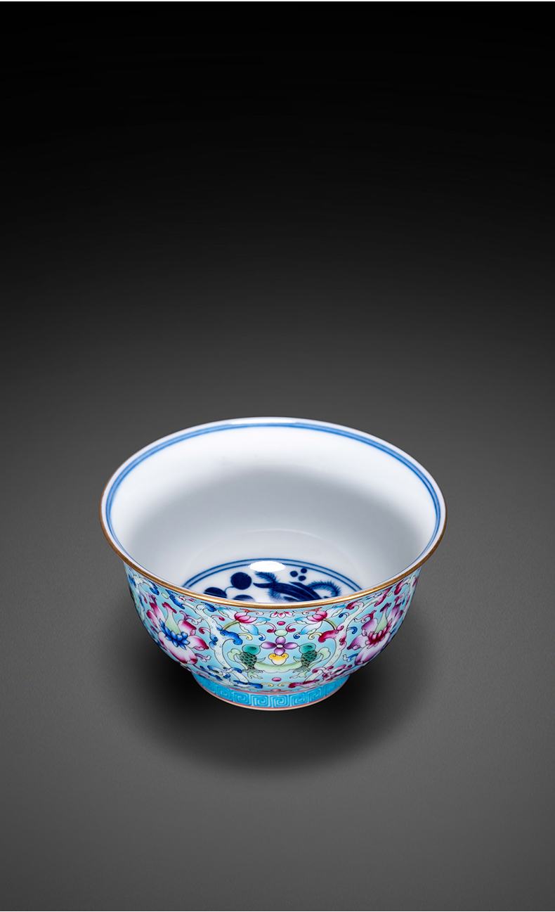 Jingdezhen ceramic flower master hand of blue and white porcelain enamel dragon grain treasure phase CPU kung fu tea cup sample tea cup