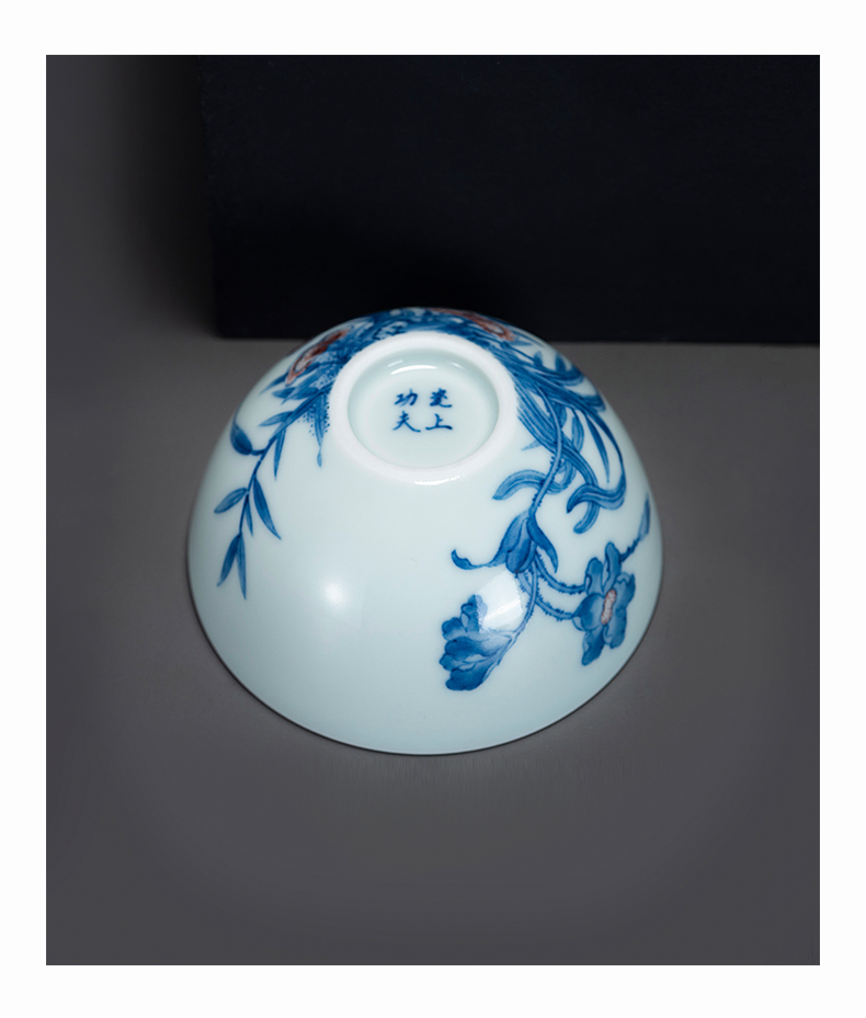 Porcelain jingdezhen blue and white youligong TaoLin ancient hand - made ganoderma lucidum on kung fu master sample tea cup cup single CPU