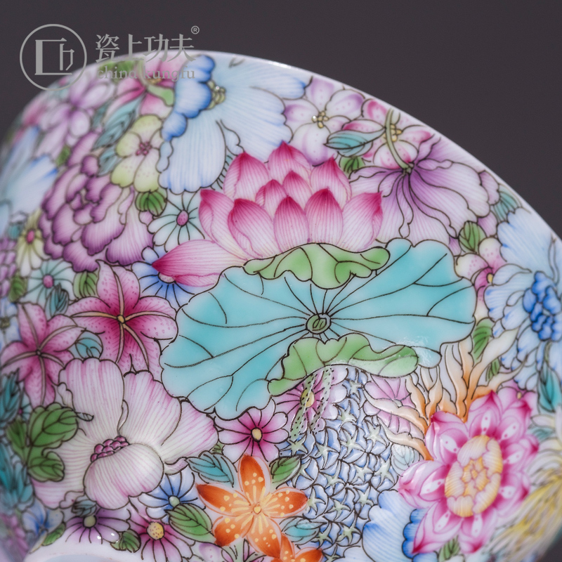 Flower is the master cup colored enamel hand - made teacup personal special single cup participants in high - grade jingdezhen tea set orphan works