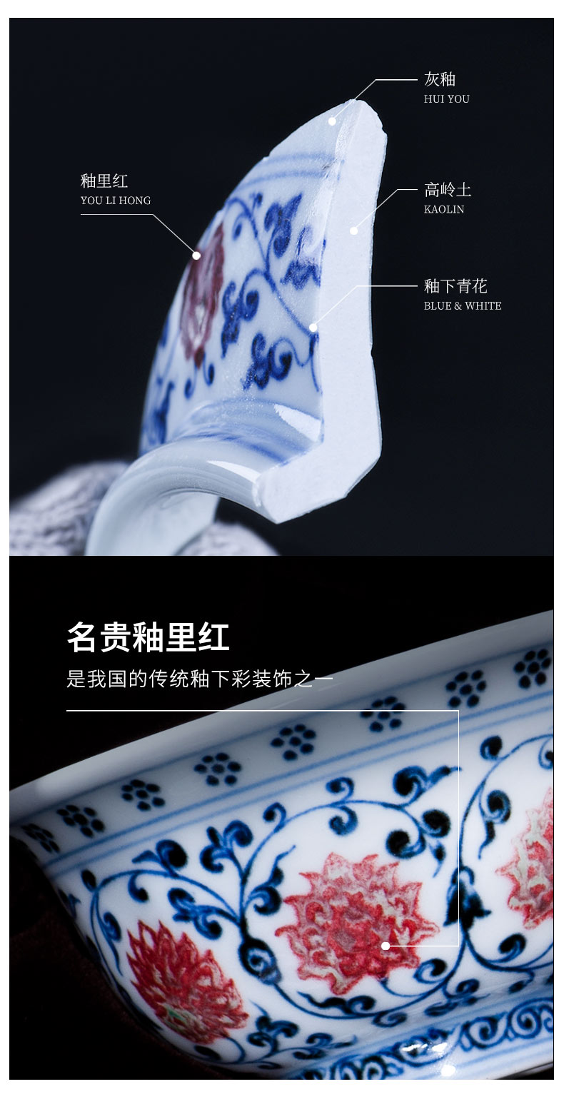 Imitation Ming yongle blue and white porcelain on kung fu hand pressure of jingdezhen youligong master cup antique hand - made of branch lotus cup