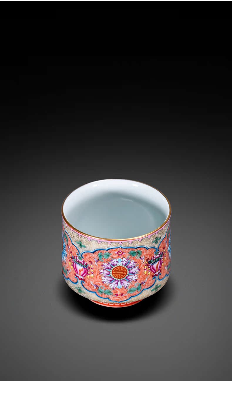 Jingdezhen ceramic hand - made enamel Mosaic gold flower masters cup kung fu tea cups to treasure phase single cup sample tea cup tea bowl