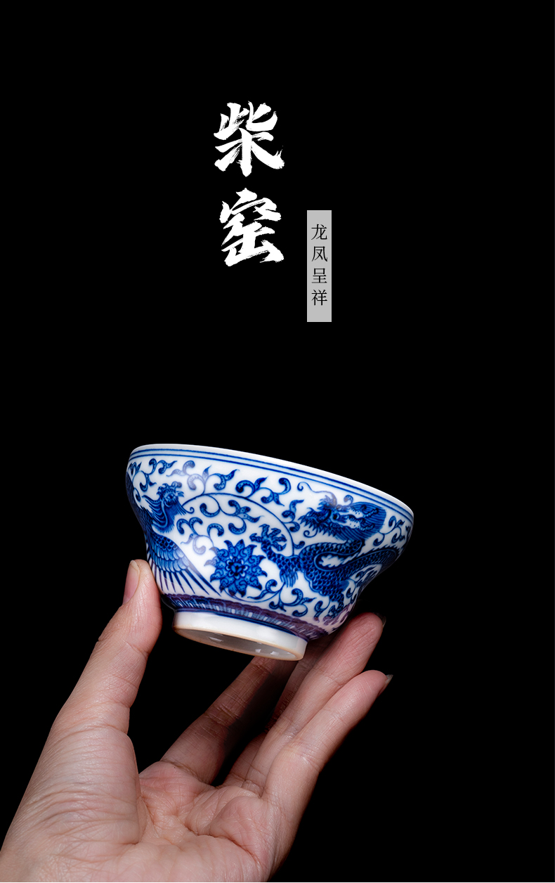 Blue and white longfeng masters cup single hand - made maintain cups of jingdezhen ceramic bowl kung fu tea tea tea cup