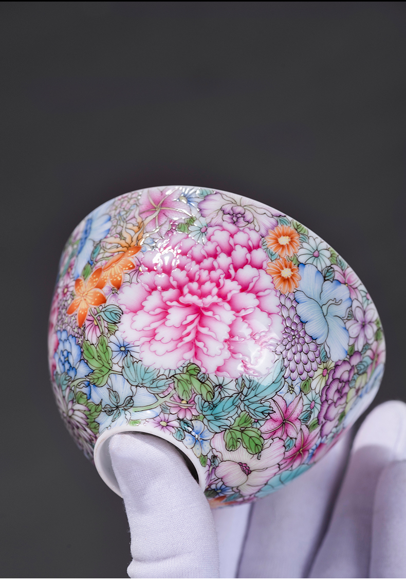 Flower is the master cup colored enamel hand - made teacup personal special single cup participants in high - grade jingdezhen tea set orphan works