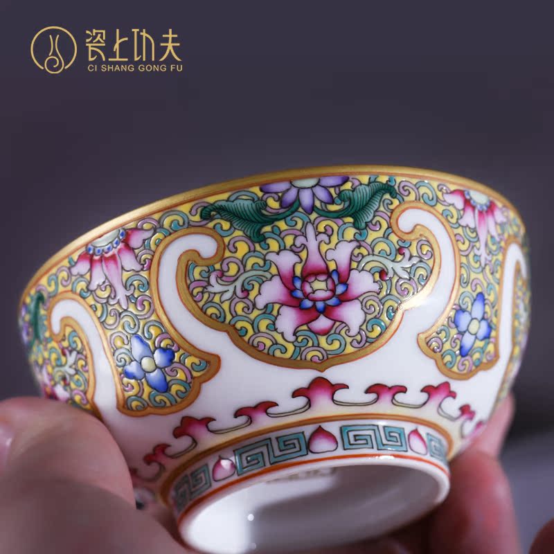 Colored enamel handpainted sample tea cup jingdezhen kung fu tea set archaize master cup single CPU ceramic cups collect gifts