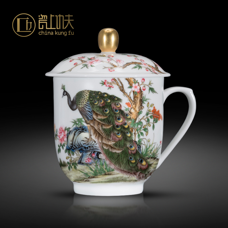Ceramic cups with cover hand - made peacock enamel tea cup all hand liberally cup office boss cup
