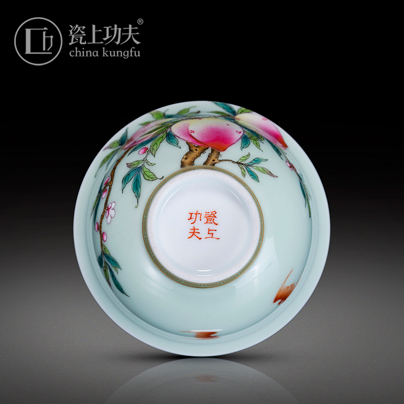 Hand - made colored enamel porcelain on kung fu peach sample tea cup of jingdezhen ceramic masters cup kung fu tea cup high - end