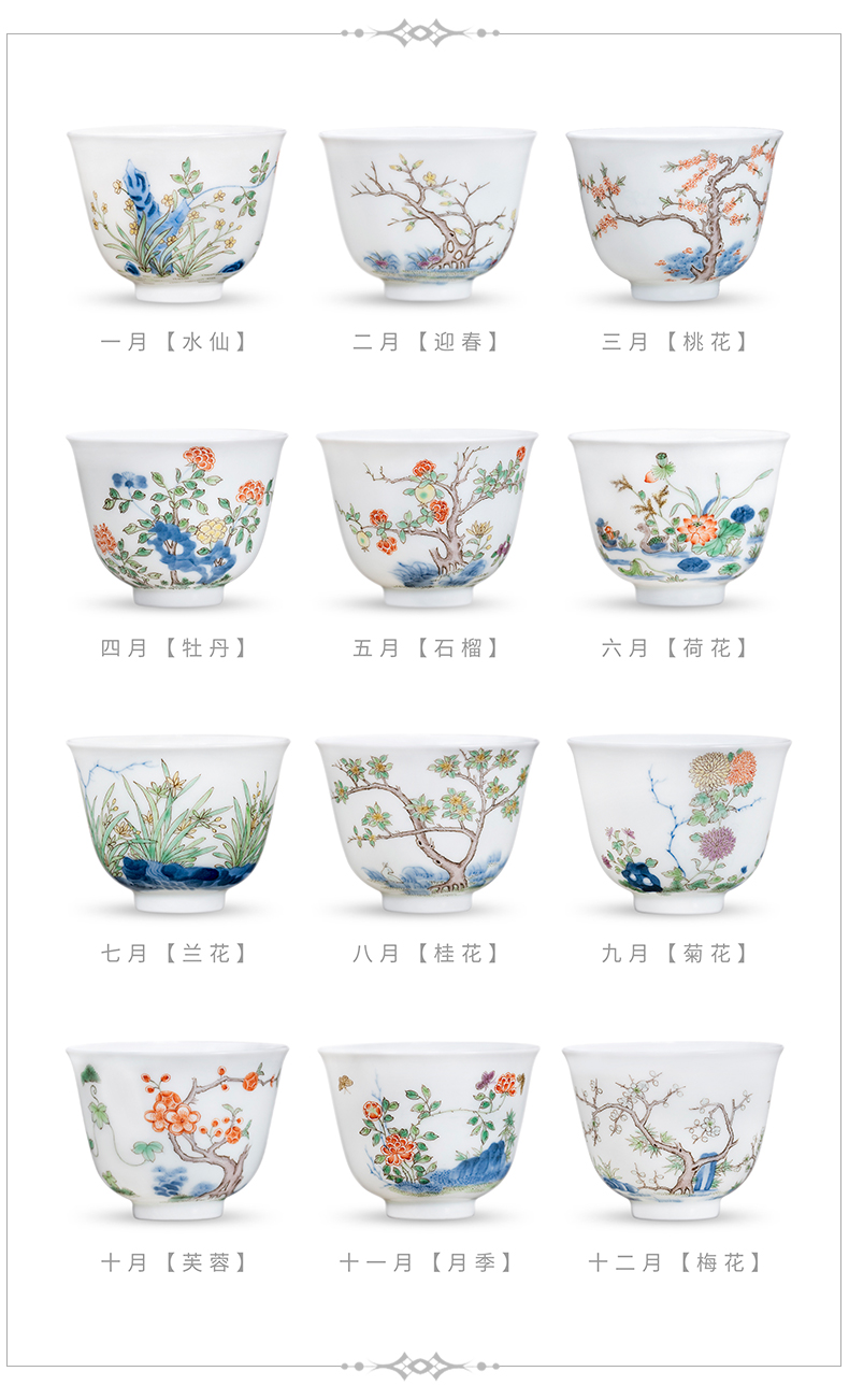 Jingdezhen twelve flora cup manual hand - made the master sample tea cup cup single CPU kung fu tea tea gift box