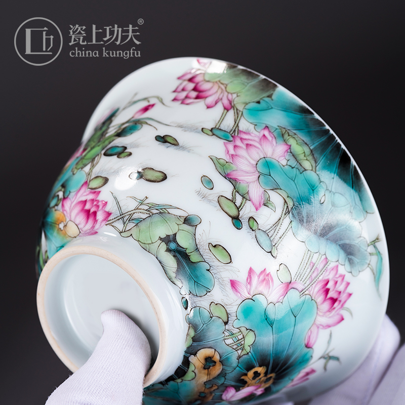Colored enamel porcelain on kung fu lotus tureen 2 to jingdezhen ceramic high - end tea tureen large hand - made tea sets