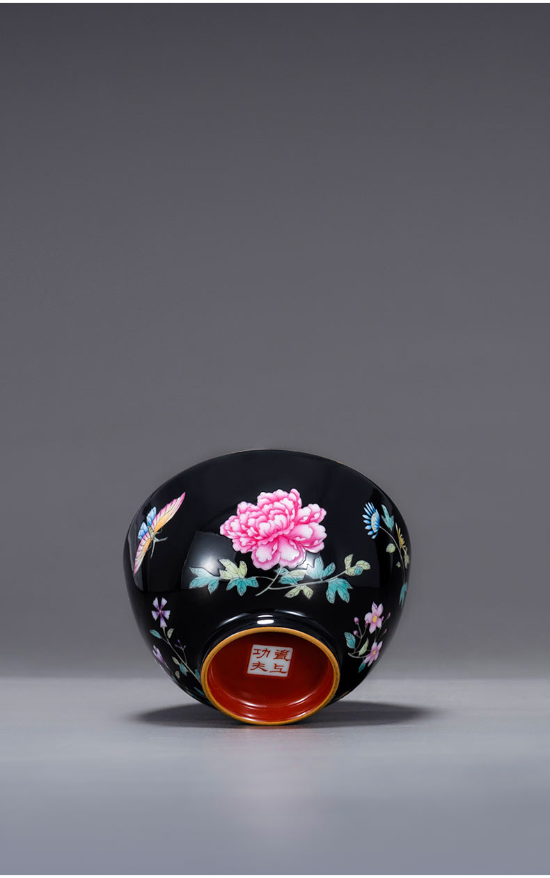 Hand - made colored enamel porcelain on kung fu master black peony sample tea cup cup of jingdezhen ceramic kung fu tea cup