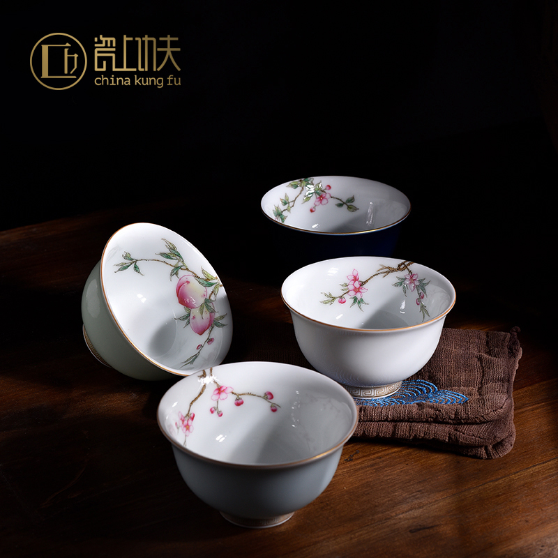 Jingdezhen ceramic hand - made colored enamel cup kung fu tea set pure manual color glaze master cup single cup sample tea cup