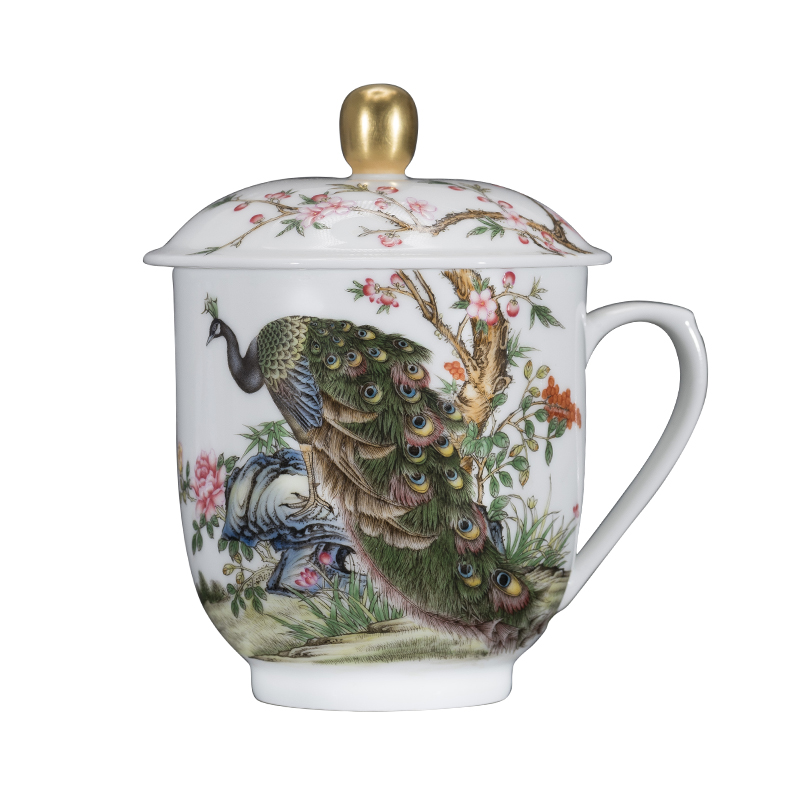Ceramic cups with cover hand - made peacock enamel tea cup all hand liberally cup office boss cup